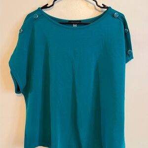 Cable & Gauge Turquoise Button-Shoulder Top